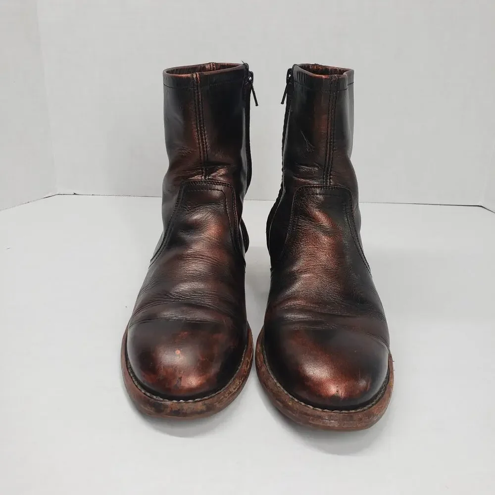 Maison Margiela Replica Campus Ankle Boots Womens 38.5 8 Brown Oil Spill Leather - Picture 2 of 16